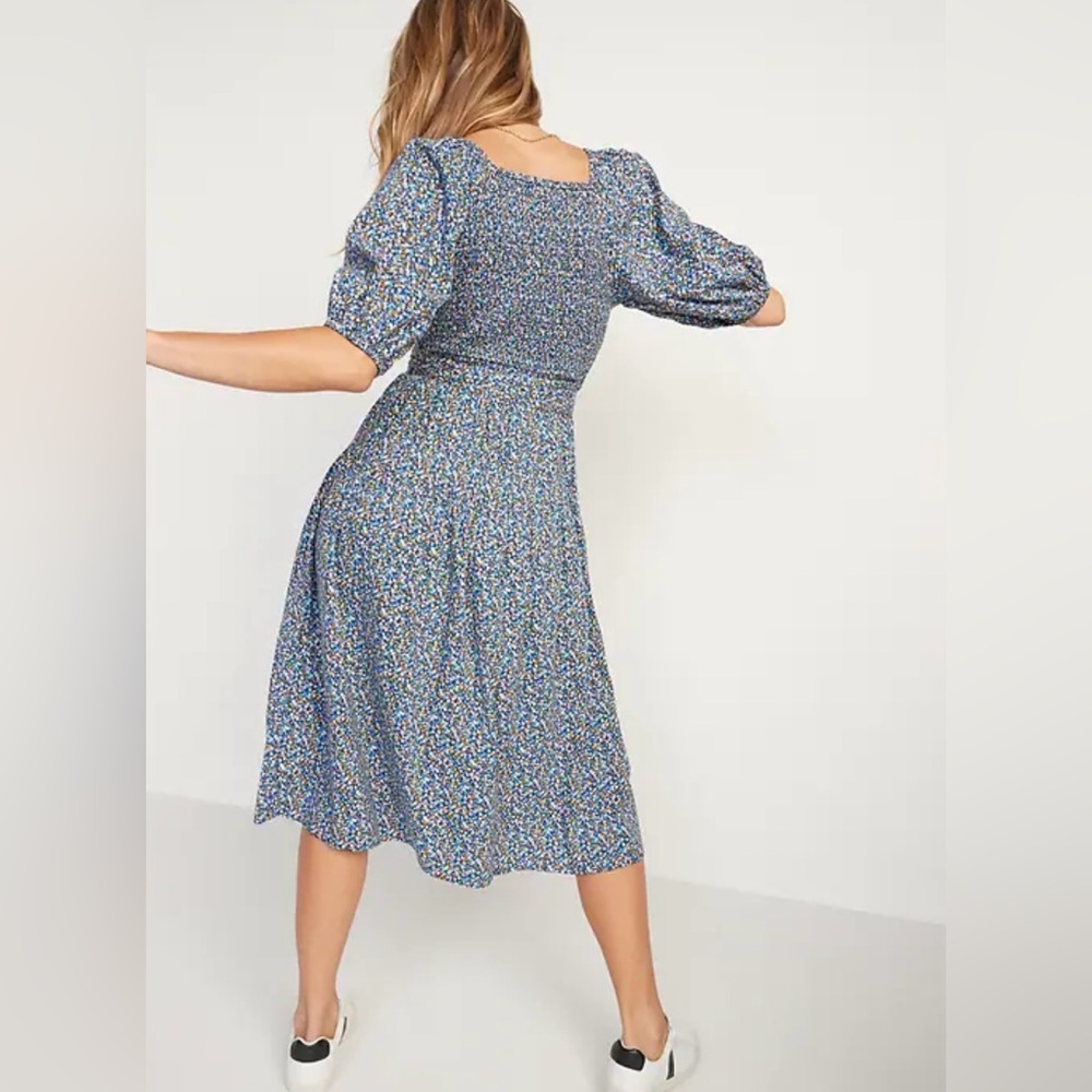 Wrap Midi Dress Old Navy Waist Defined Small Floral Cottagecore Smocked Prairie - Picture 3 of 10